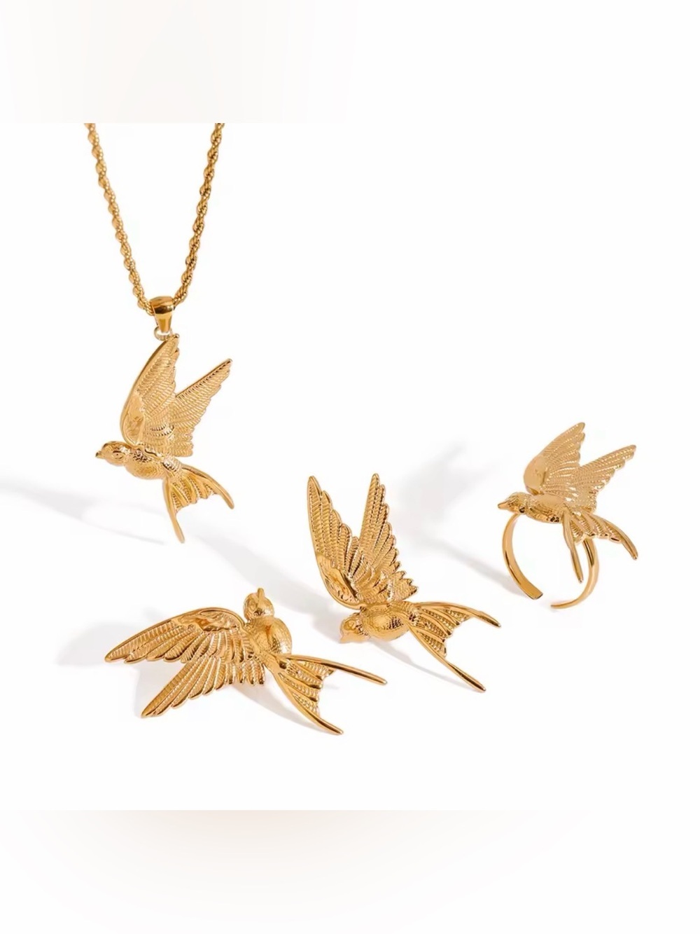 Dove Pendant Necklace Ring Earring Waterproof Tarnish Free - Picture 10 of 10